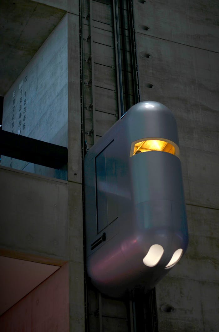 Modern elevator design at museum in Stuttgart, Germany